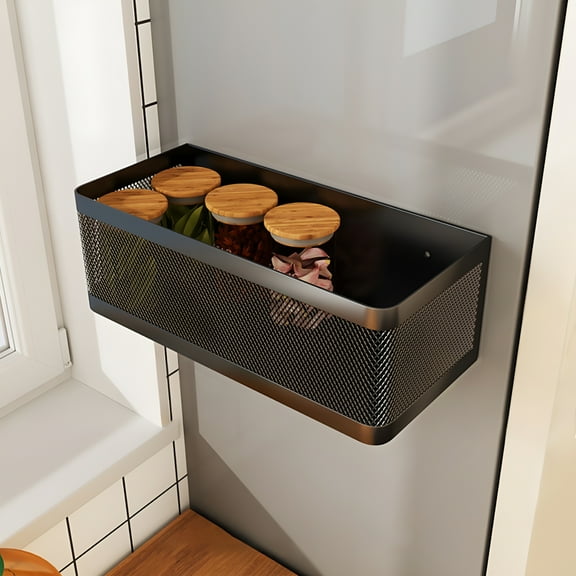LAMIRO 1 Pcs Magnetic Shelf for Fridge Shelves for Whiteboard Classroom Basket Organizer Holder Locker Storage Magnetic Bin Box Containers for Side Of Refrigerator,Black
