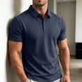 thumbnail image 4 of Men Geometric Embossed Polo Shirt, Cooling Breathable Short Sleeve Lapel Collar 3 Button Business Casual Summer Top Size 3XL Navy, 4 of 7