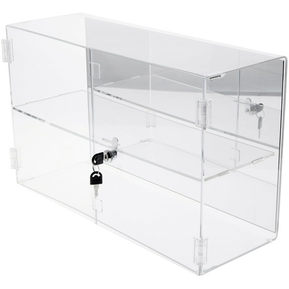 Plymor Clear Acrylic Rectangular Locking Display Case, 1 Shelf (Mirrored), 13" H x 21" W x 7.5" D