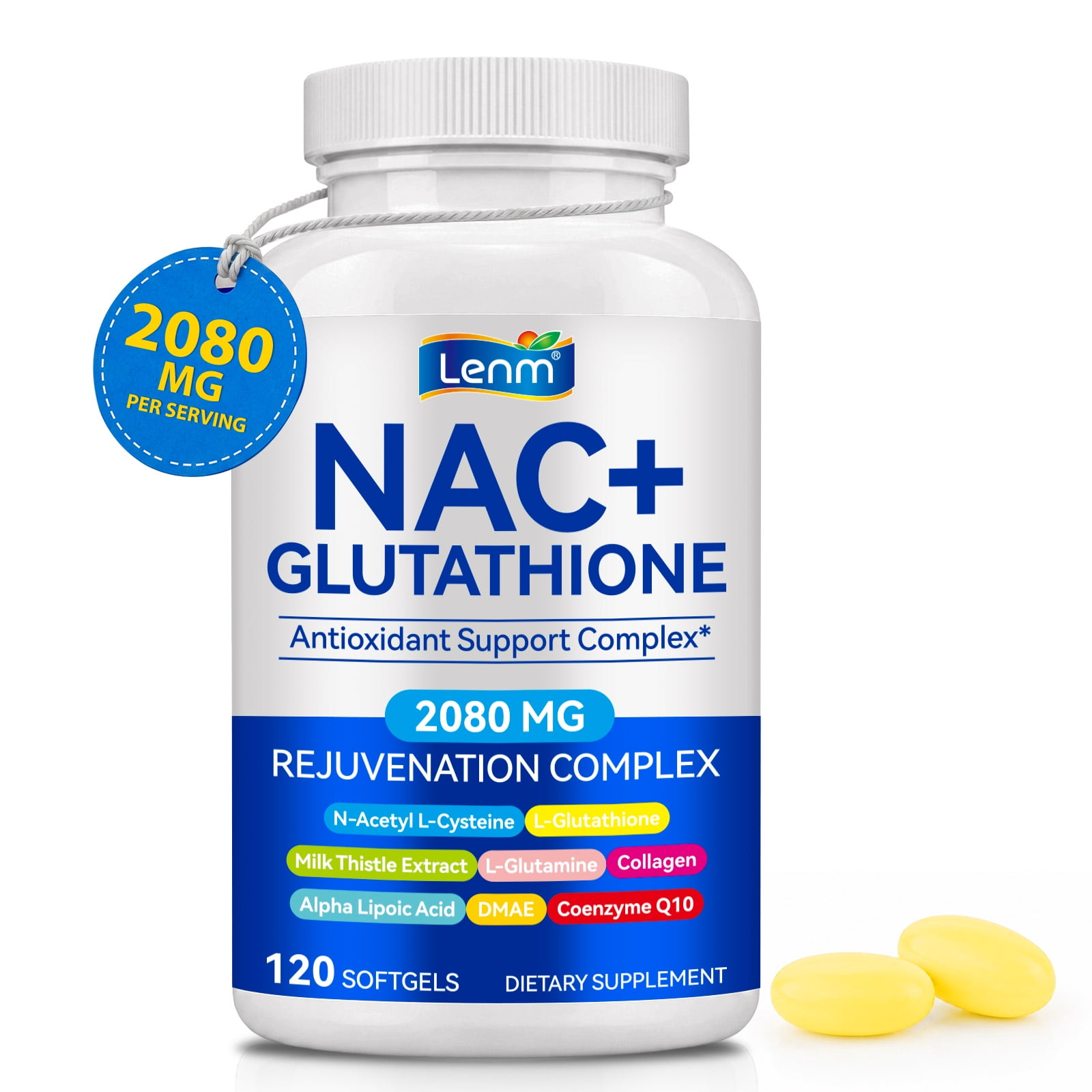NAC & Glutathione Supplement, Antioxidant Support Complex with Milk Thistle, Vitamin C & Collagen, Alpha Lipoic Acid & CoQ10, 120 Softgels