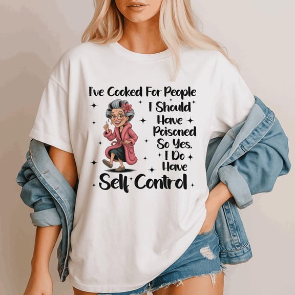 MiyazakiLy Funny Self Control Grandma T Shirt, Sarcastic Quote Graphic Tee, Humorous Cooking Shirt for Women, Novelty Gift Idea