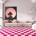 thumbnail image 5 of SARAG American Retro Soft Carpet For Living Room Plaid Pink And Rose Red Area Rugs For Bedroom Living Room, Modren Indoor Carpet For Kids Girls Room, Nursery Dorm, Non-Slip, High Pile, 5 of 9