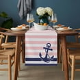 thumbnail image 2 of Anchor Pink Table Runner - 108 Inch Long, Kitchen Dining Table Runner Dresser Scarves, Modern Navy Blue White Striped Nautical Farmhouse Decor for Coffee Tables Wedding Party Banquet, 2 of 8