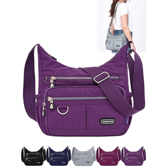 Gustave Crossbody Bag for Women Waterproof Nylon Shoulder Messenger Bag Casual Multi-Pockets Purse Handbag (Purple)