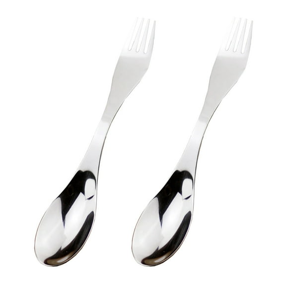 KALLORY 2Pcs Stainless Steel Spork for Picnic and Travel Use Silver Double-Ended Fork Spoon
