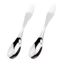 KALLORY 2Pcs Stainless Steel Spork for Picnic and Travel Use Silver Double-Ended Fork Spoon
