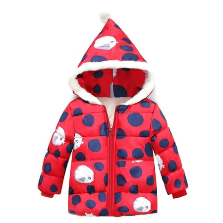 

HBYJLZYG Hoodies Cardigans Zipper Padded Jacket Coat Newborn Infant Baby Boys Girls Printed Polka Thick Hooded Winter Coat
