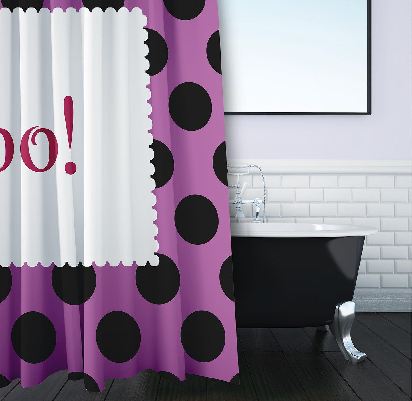 Simply Daisy 70" W x 73" L Halloween Boo Dots Polyester Shower Curtain, Orchid [1 Ct]