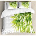 thumbnail image 1 of Bamboo Queen Size Duvet Cover Set, Bamboo Leaf Illustration Icon for Wellbeing Health Fresh Purity Tranquil Art Print, Decorative 3 Piece Bedding Set with 2 Pillow Shams, Green White, by Ambesonne, 1 of 3