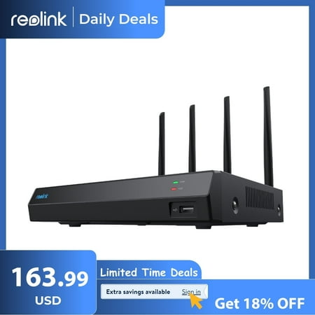 Reolink 4K 12CH WiFi NVR Wi-Fi 6 Built-in 2TB HDD, 24/7 Recording Home Security Camera System RLN12W