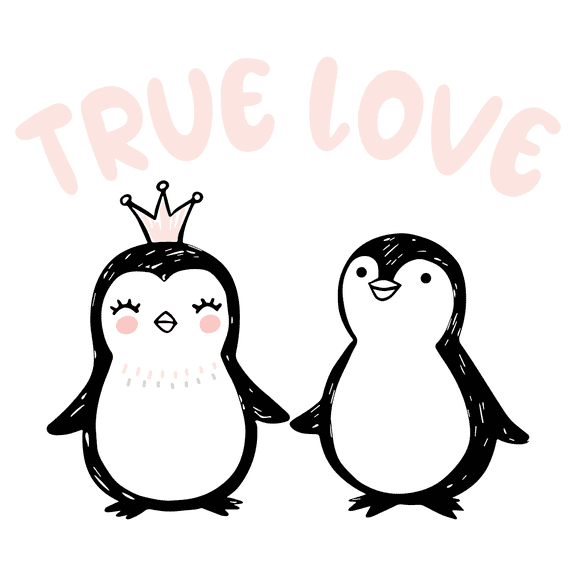 Kids Nursery Bedroom Multicolored Vinyl Art 20" x 23" Prince & Princess Penguin Animals Decoration True Love Lettering Art Quotes Design Removable Home Wall Decal Sticker