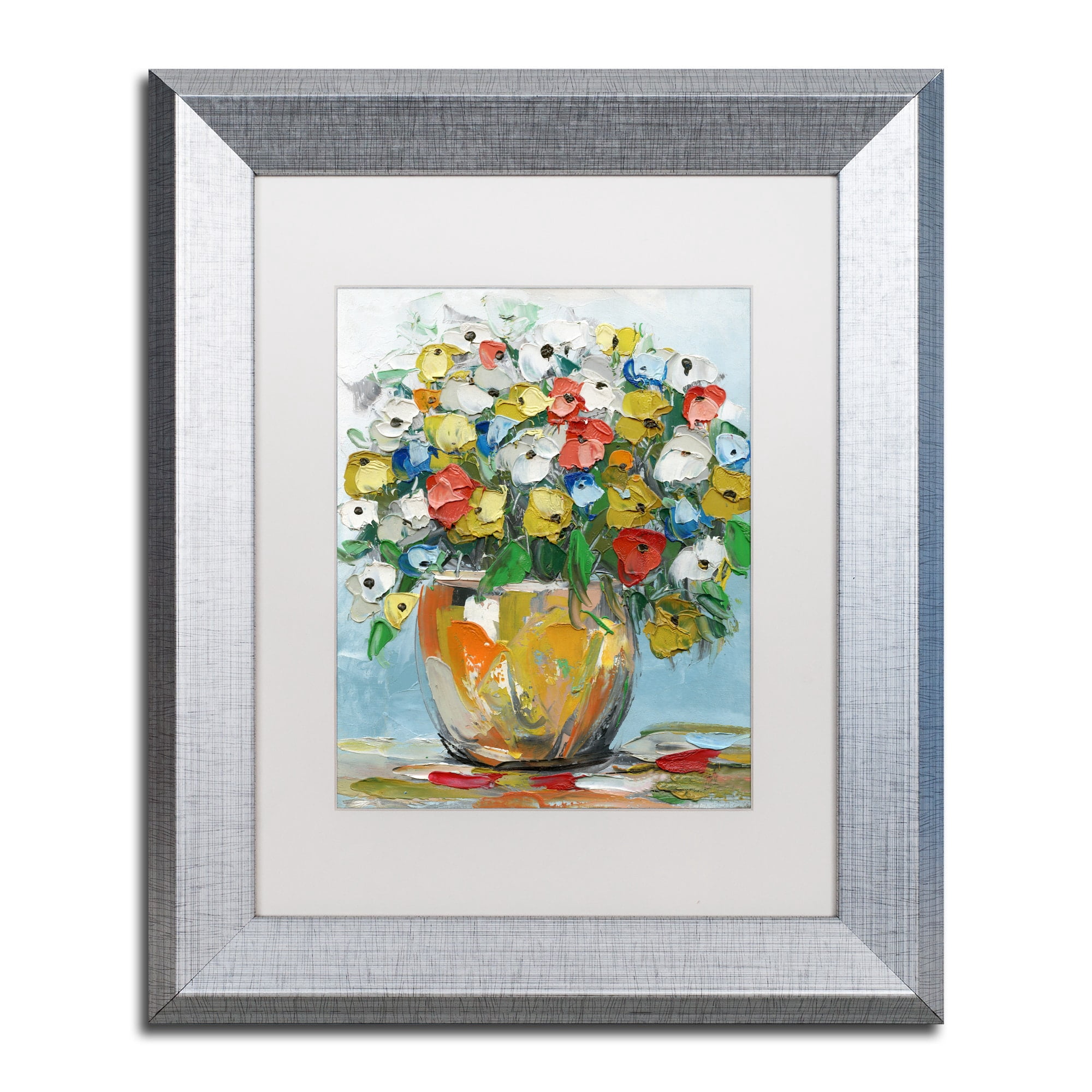 Trademark Fine Art "Spring Flowers in a Vase 3" Canvas Art by Hai Odelia, White Matte, Silver Frame