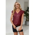 thumbnail image 2 of V Neck Sequin Short Sleeve Tops for Women Elastic Sparkly Tank Top Red XL, 2 of 6