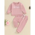 thumbnail image 2 of xiaxaixu Ensemble de Pantalons pour Bébé, Chandail en Molleton à Manches Longues Col Rond avec Broderie de Lettres et Pantalon à Taille Élastique 2 Pcs pour la Saint-Valentin, 2 of 9