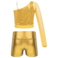 thumbnail image 2 of YONGHS Girls Jazz Hip Hop Dance Outfits Sequins One Shoulder Crop Top with Shorts Set Gold 14, 2 of 7