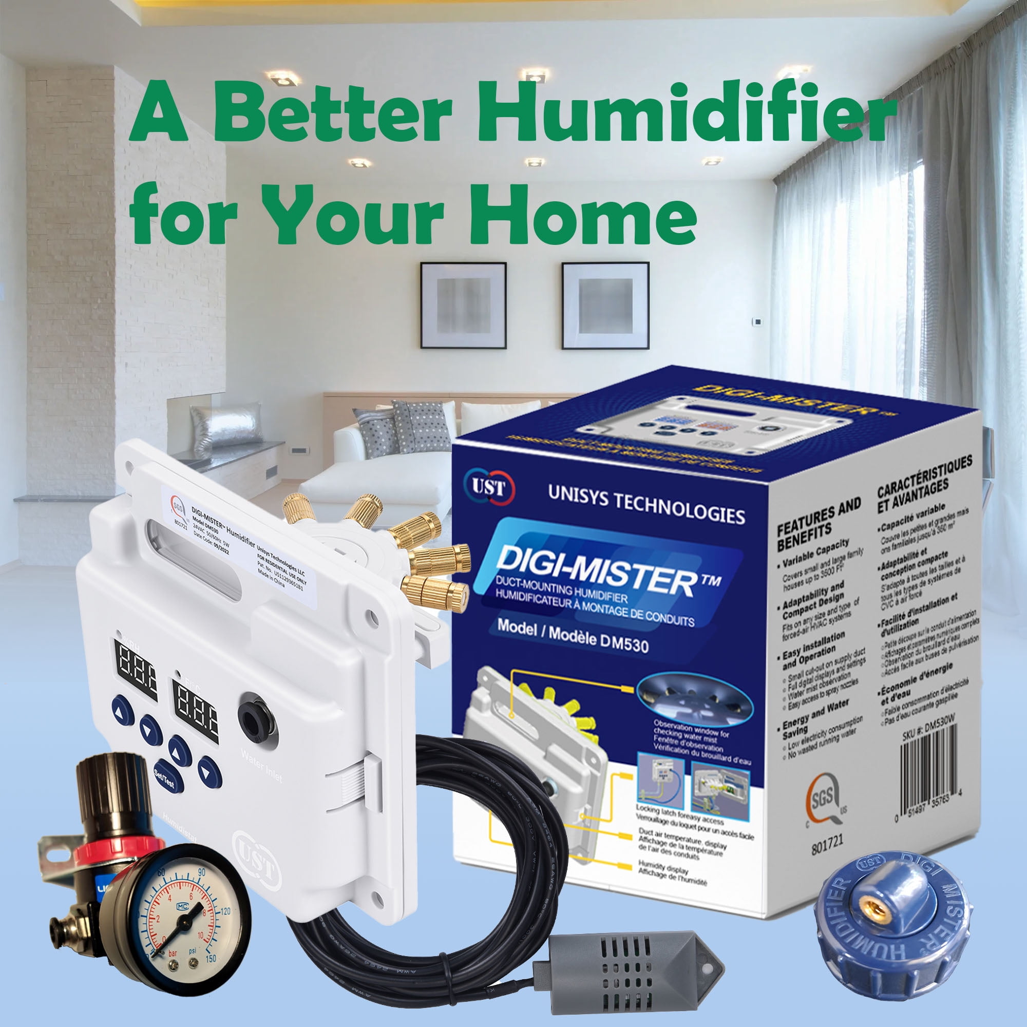 DIGI MISTER Evaporative Duct Mounted Whole House Furnace Humidifier, Atomizing Cool Mist Variable Capacities for Homes and Offices up to 3500 sq. ft.