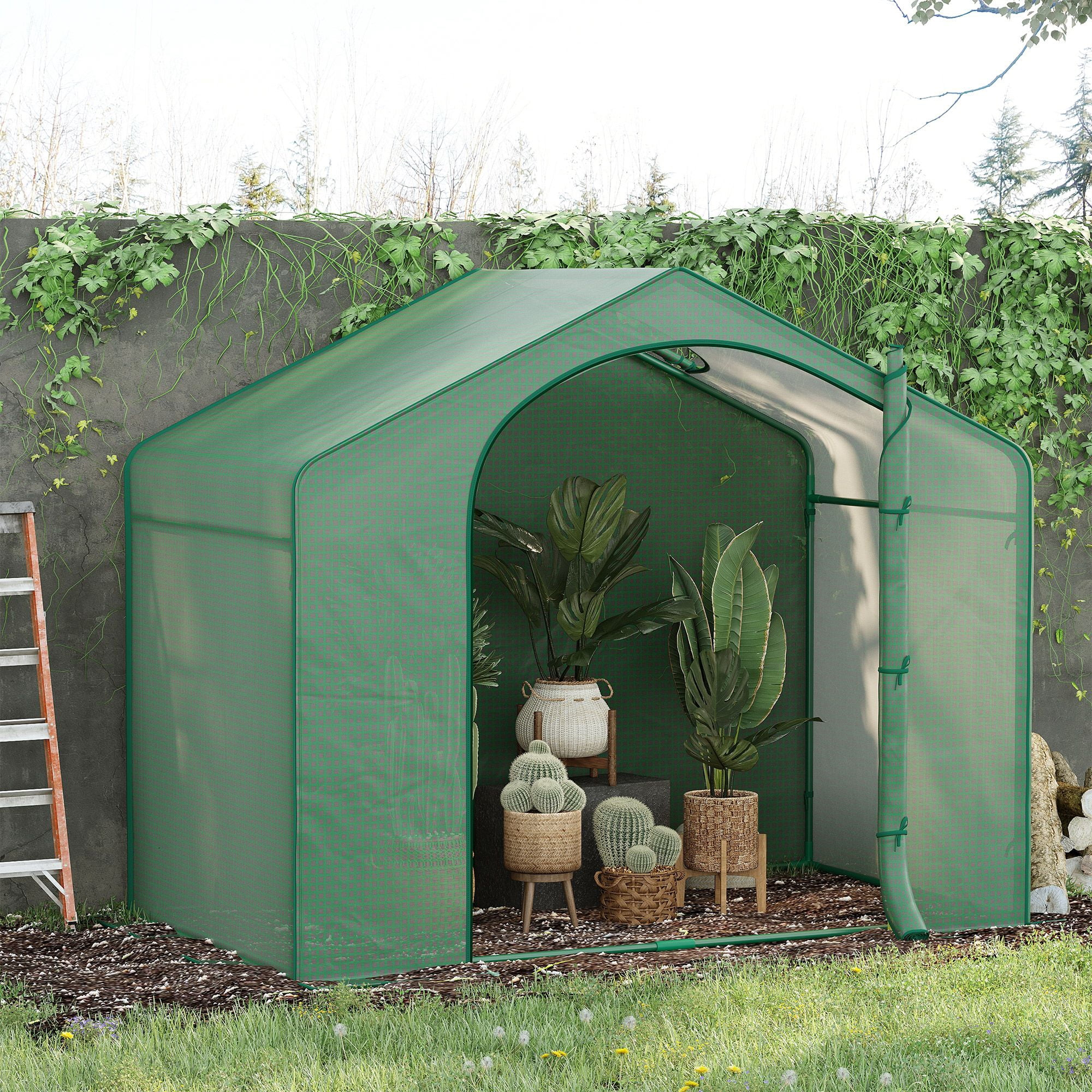 Outsunny 6' x 3' x 5' Walk-In Greenhouse, Powder Coated Steel Frame Garden Hot House with PE Cover, Zipper Door and Top Vent for Growing Vegetables, Flowers in Backyard and Patio