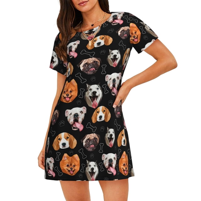 Balery Different Breeds Of Dogs Camisón de manga corta con cuello redondo para mujer, cómodo y elegante.