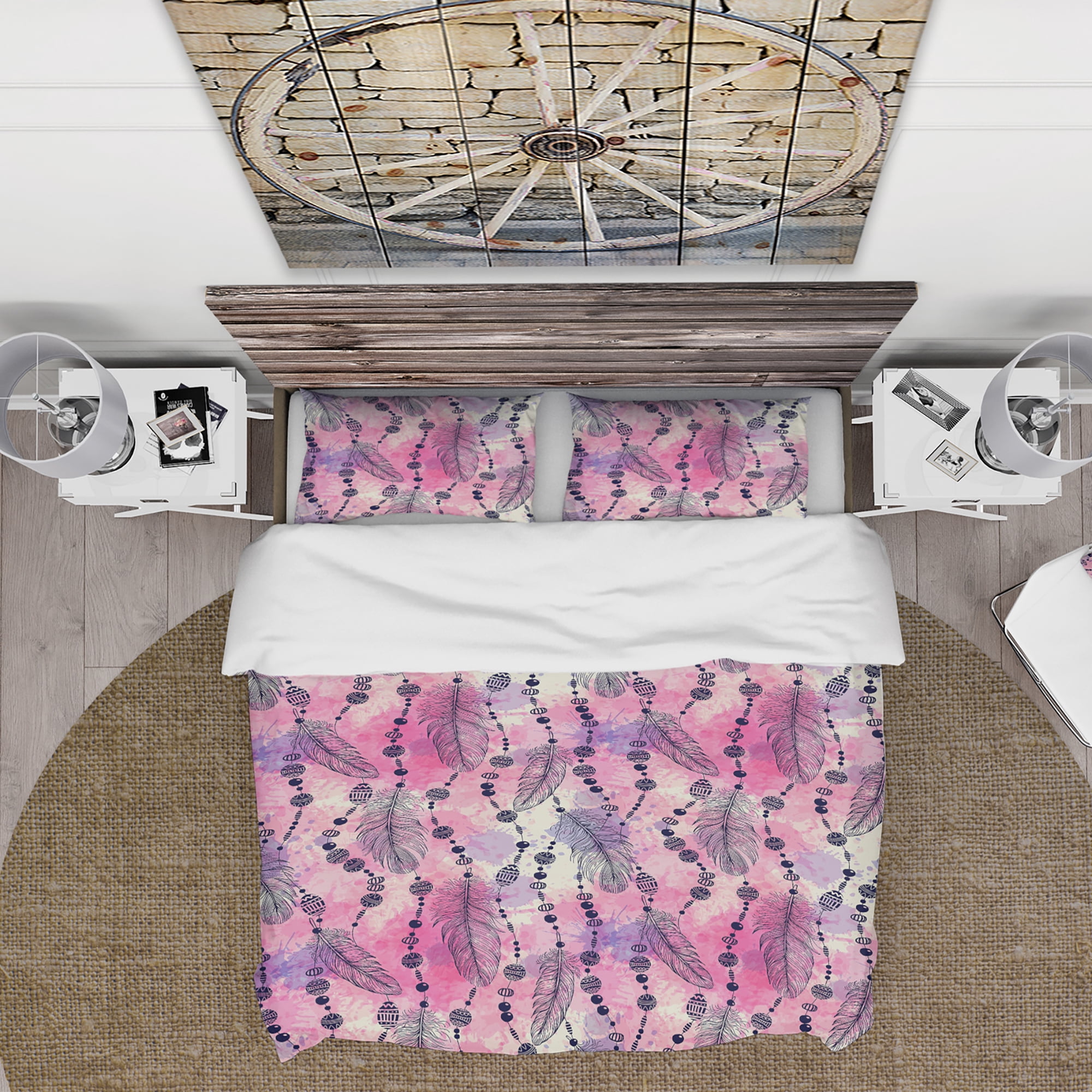 Designart 'Bohemian Feathers and Beads' Abstract Duvet Cover Set