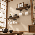 Rustic Mug Rack Brown Rustic Wall Mounted Mug Rack 2 Pack, Paulownia Wood Storage Shelf ...