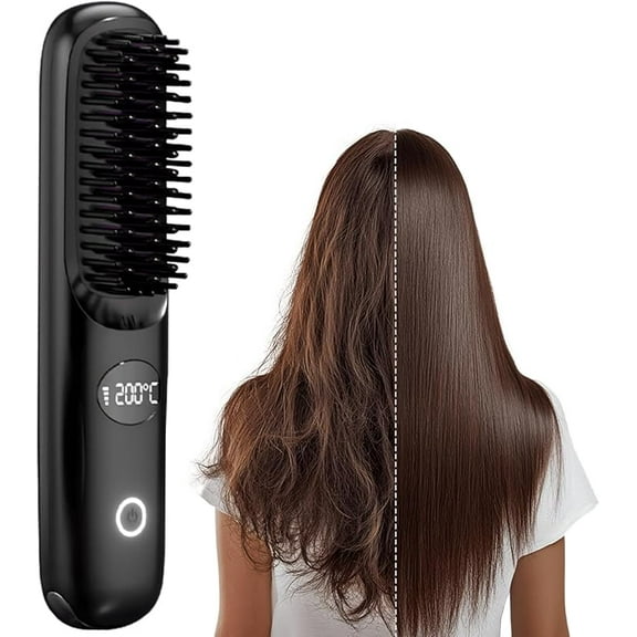Wrongduck Go Brush Pro Cordless Hair Straightener Brush, 2026 Upgraded Portable Hair Straightening Comb with Fast Heating and 3 Adjustable Temperatures, Black