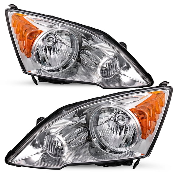 For 07-11 Honda CRV CR-V Chrome Amber Corner Headlights Assembly Pair 2007-2011