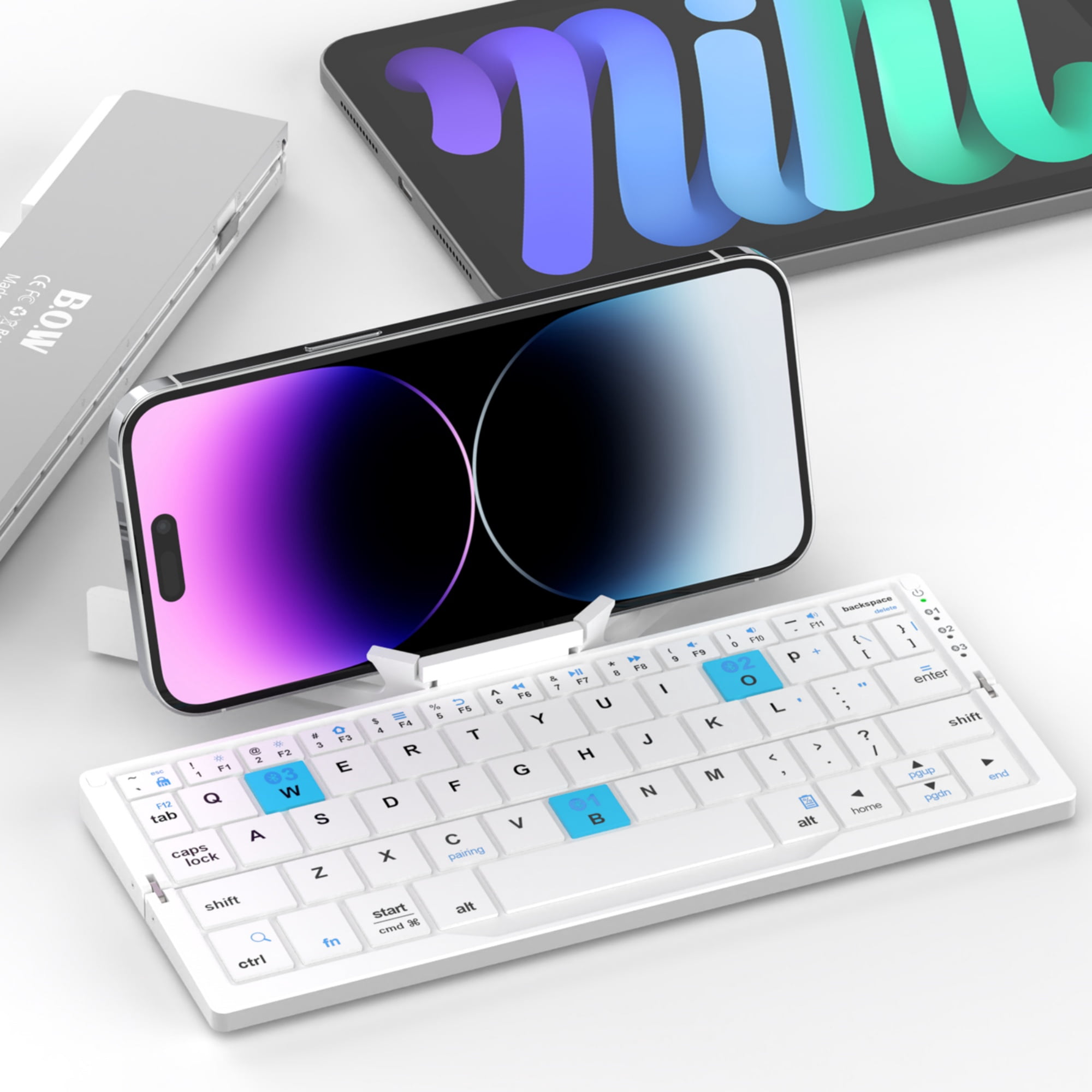 SIKAI CASE Foldable Bluetooth Keyboard with Magnetic Stand,Mini Keyboard for Tablet,Phones(White)