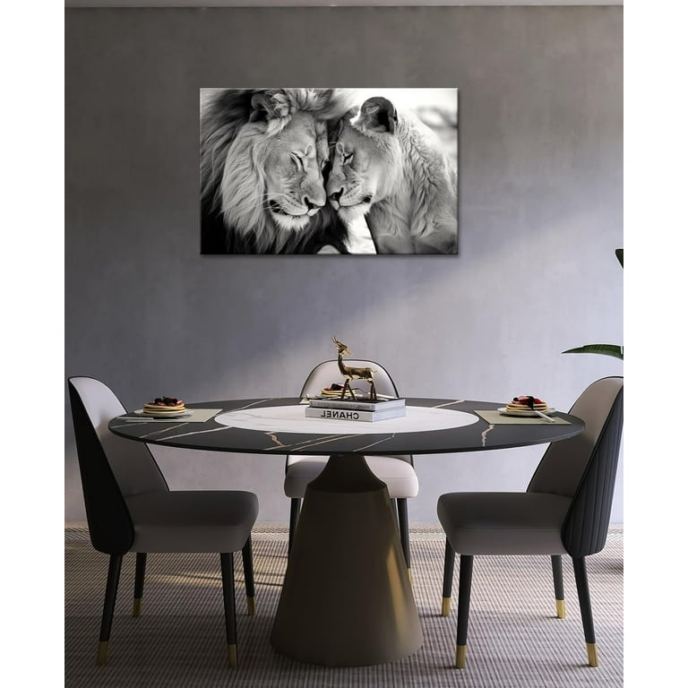 ADALE Lion and Lioness Canvas Wall Art Black and White Animal