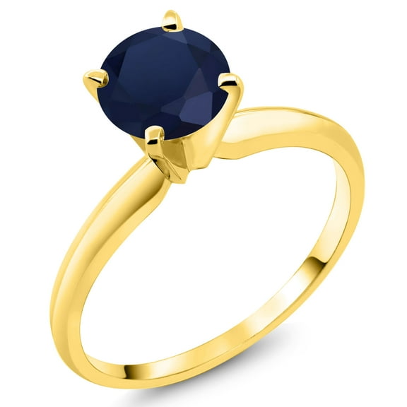Gem Stone King 14K Yellow Gold Blue Sapphire Solitaire Engagement 4-Prong Ring for Women | 1.10 Cttw | Round 6MM | Gemstone September Birthstone (Size 8)