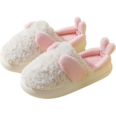 

DanceeMangoo Cute Rabbit Furry House Slippers for Women Men Trendy Fluffy Warm Bear Indoor Shoes Anti-skip