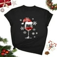 thumbnail image 2 of larppty Womens Christmas Tops Fashion Wine Graphic Print Christmas Tee Shirt Short Sleeve Crewneck Casual Loose T Shirt (Black, M), 2 of 5