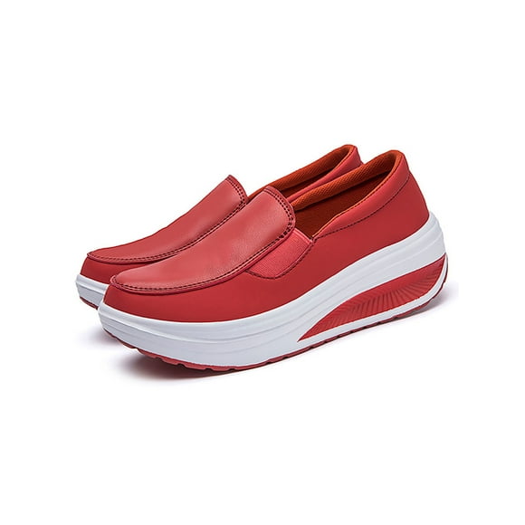 Woobling Femmes Infirmière Chaussures Compensées Chaussures Décontractées Chaussures Épaisses Semelle Dames Bas Top Slip sur Rouge 8,5