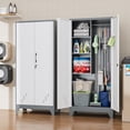 thumbnail image 2 of Garage Garage, garage Storage Storage, storage organizer Tool tool Broom 61" Cabinet, Cleaning Utility Metal Closet for Home, Room, Hanging Rod (Gray White, Door-2), 2 of 3