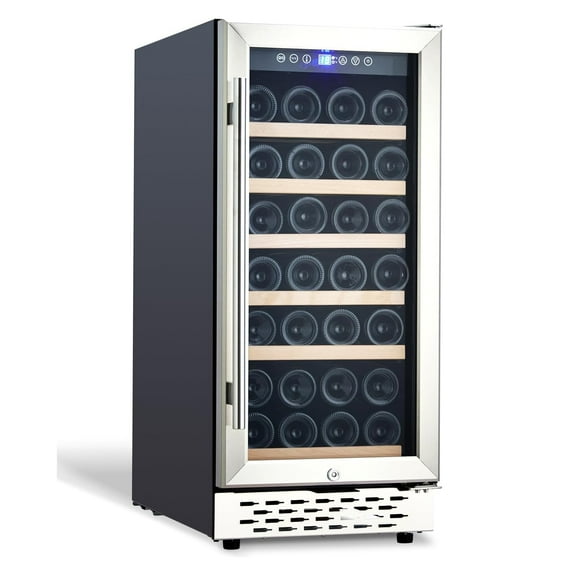 Festisoul 28 Bottle Wine Cooler Refrigerator, Wine Built-In or Freestanding Design, 41-65°F Digital Temperature Control, LED Touch Display & Glass Door for Home Bar, Kitchen, Office