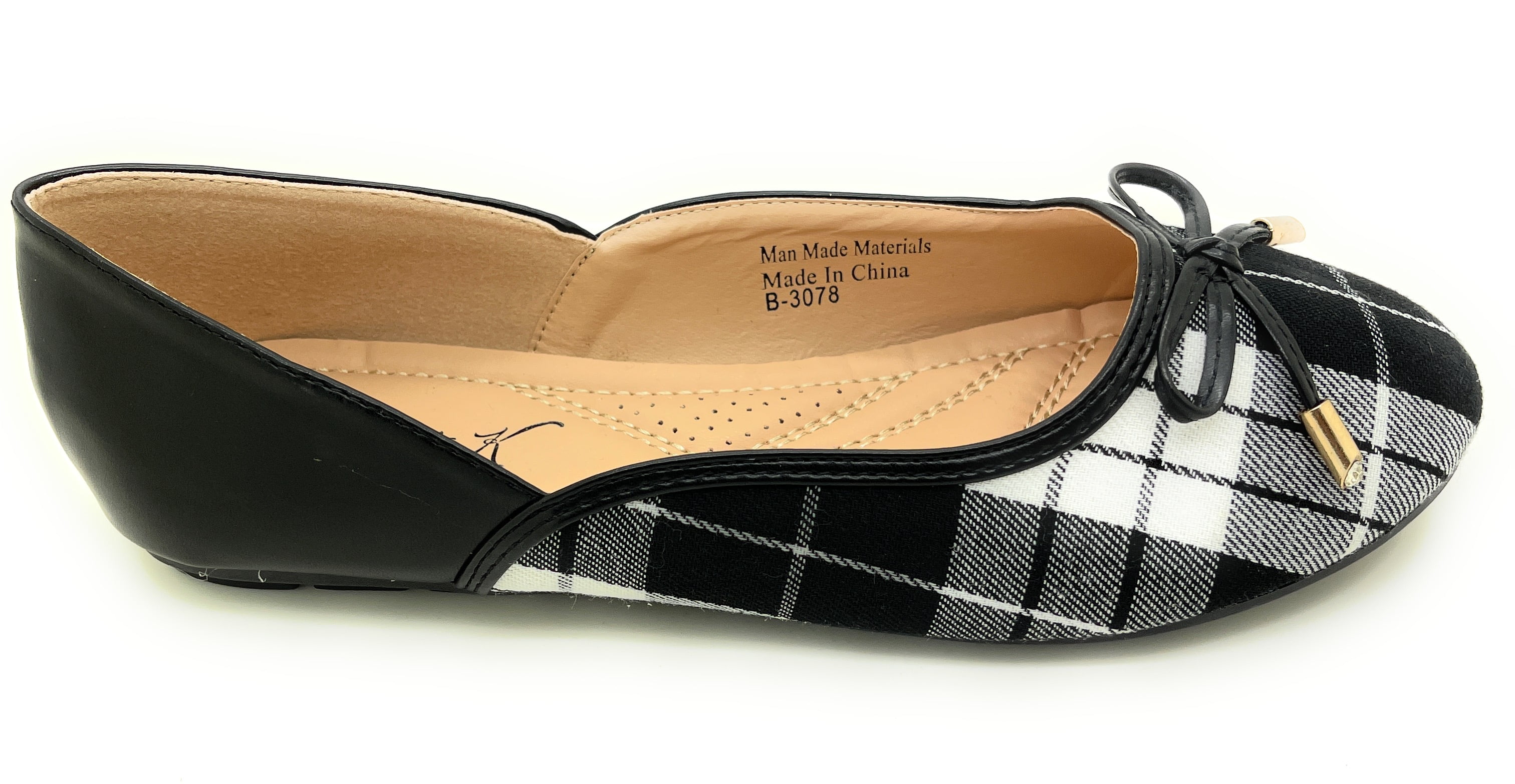 Two Tone Plaid with Solid Bow Ballerina Flats