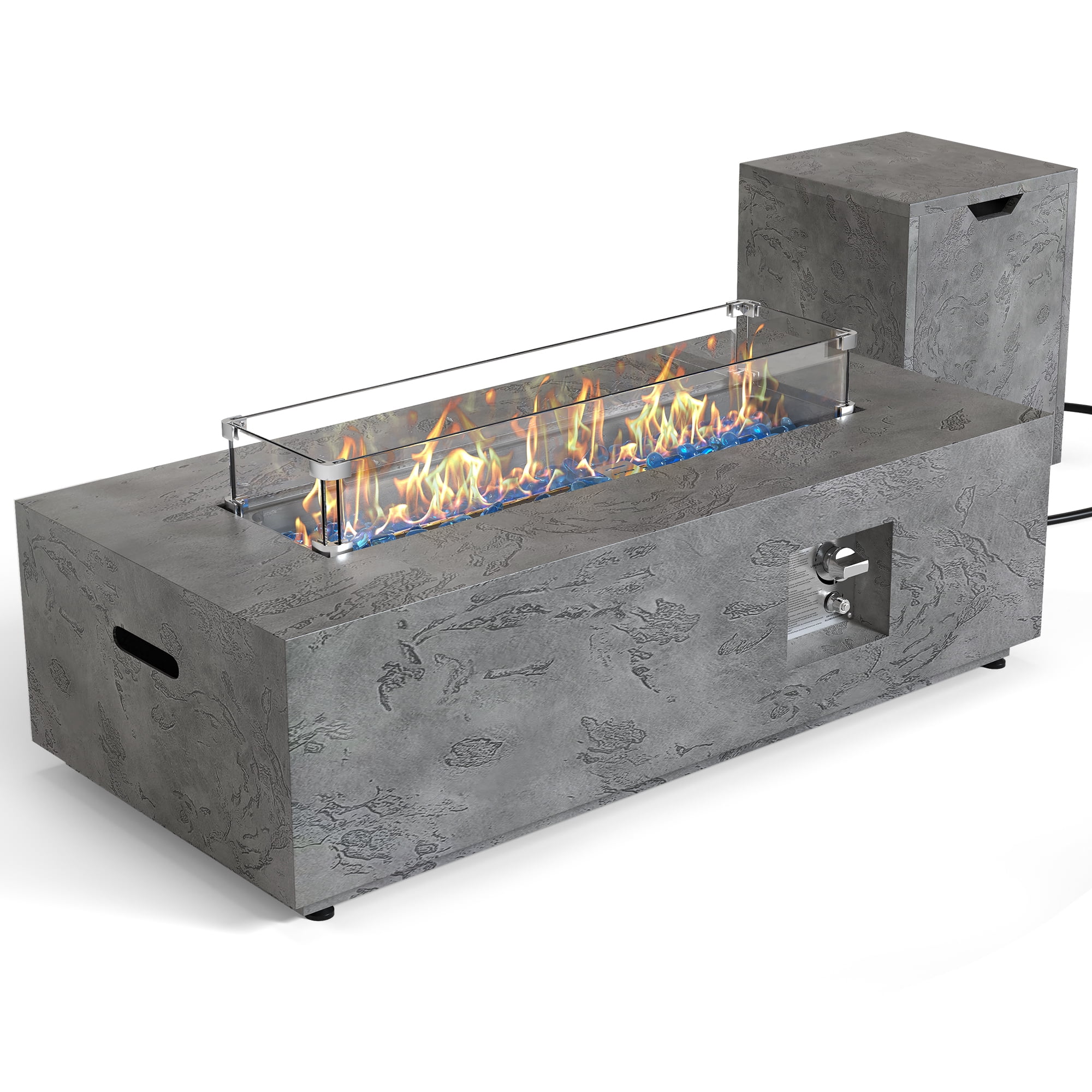 42 in. Retangular Coating Steel Propane Firepit Table, 50,000 BTU Outdoor Fire Pit Table in Gray-Rock Veins