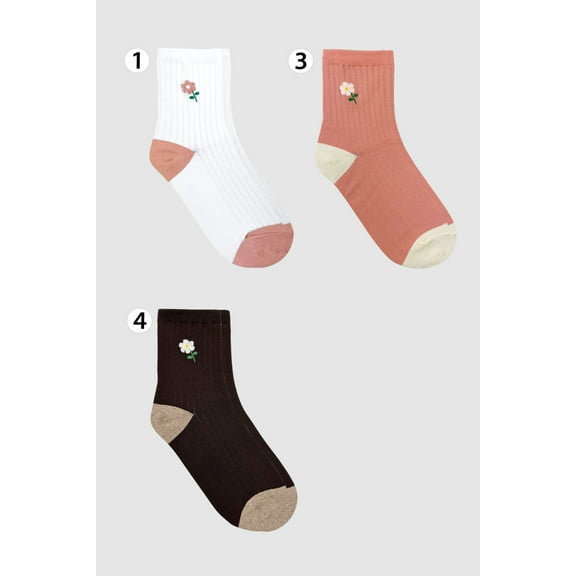 Women's Crew Warm Flower Socks- 3 Pairs Set