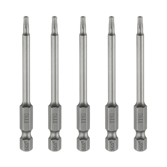 Uxcell 5pcs TT10 Security Torx Head Screwdriver Bit 3" (75mm) Long 1/4" Hex Shank Magnetic Tamper Proof 6 Point Star Screw Driver