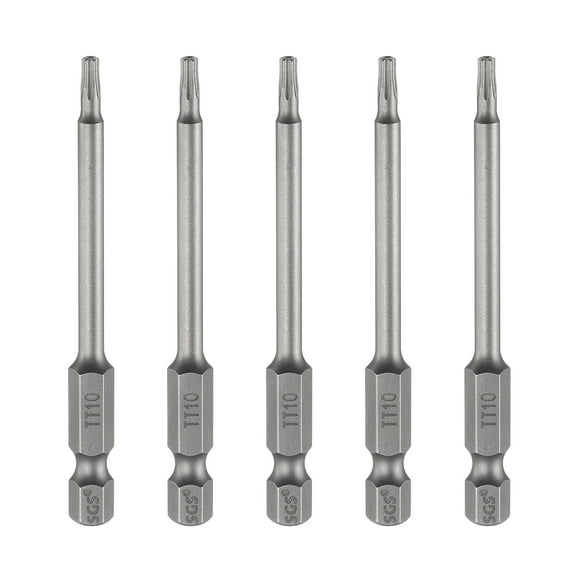 Uxcell 5pcs TT10 Security Torx Head Screwdriver Bit 3" (75mm) Long 1/4" Hex Shank Magnetic Tamper Proof 6 Point Star Screw Driver