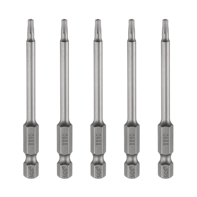 Uxcell 5pcs Punta de destornillador Torx de seguridad TT10 de 3" (75mm) Longitud Vástago hexagonal de 1/4" Magnético a prueba de manipulaciones de 6 puntos