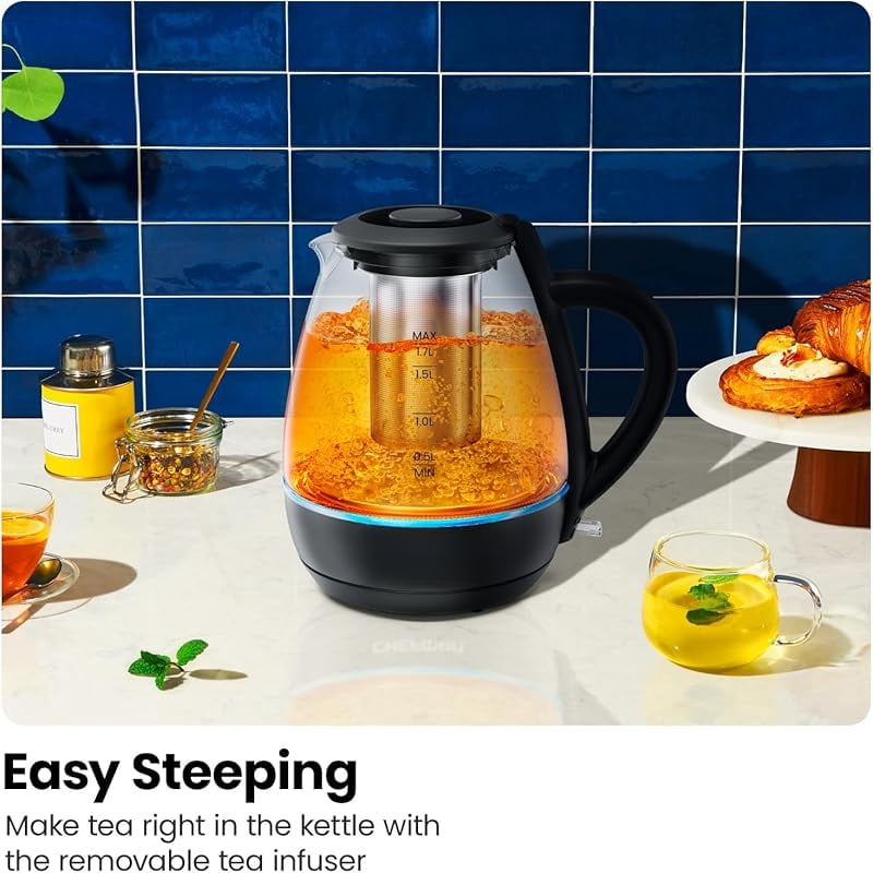 Electric Kettle with Tea Infuser, 1L 1500W, Removable Lid for Easy Cleaning, Boil-Dry Protection, Stainless Steel Filter, BPA Free, Auto Shut Off Hot Water Boiler, Small Electric Tea Kettle