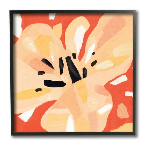 Stupell Industries Tropical Floral Abstraction Vibrant Orange Yellow Botanical & Floral Painting Black Framed Art Print Wall Art, 12 x 12