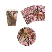 Pink Next Camo Camping Birthday Party Supplies Set Plates Napkins Cups Kit for 16
