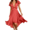 thumbnail image 3 of B91xZ Robes Grande Taille pour Femmes Rondes Manches Courtes à Blocs de Couleur Col Rond Ample Pull Plissé Robes, Rouge TG, 3 of 5