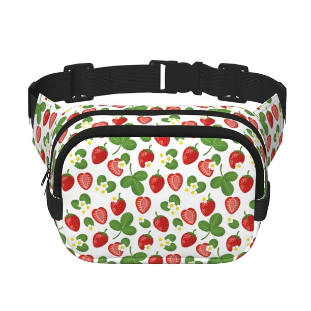Fotbe Strawberry Cangurera Cuadrada con Estampado de Doble Capa, Bolsa de Cintura Ajustable Mini para Hombres y Mujeres