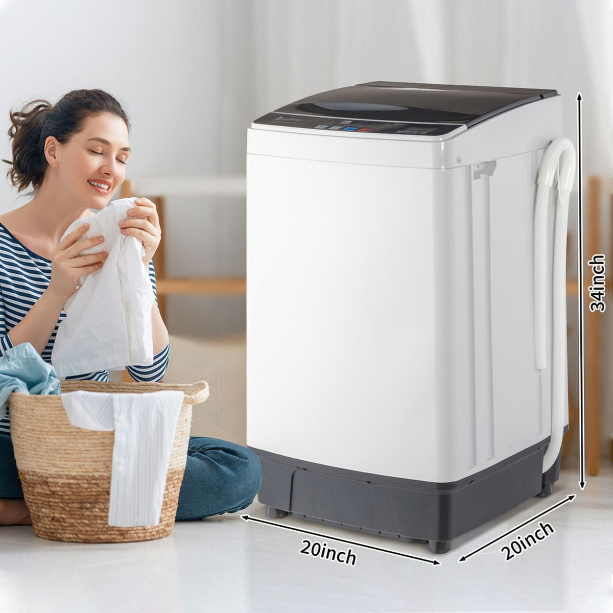 Full Automatic Washing Machine, ZPL 17.6lbs Compact Washer, 2 in 1 Portable Laundry Washer Spin with Drain Pump, Energy Saving Top Load Washer for Apartment Dorm