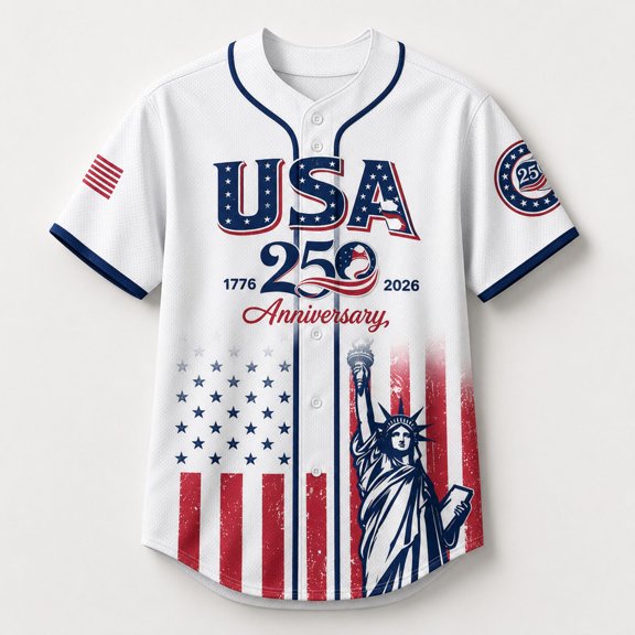 250th Anniversary USA Shirt for Men 1776-2026 Independence Day Tees T-Shirts, Plus Size Men's Tops America Flag & Statue of Liberty Baseball Jersey Fashion Short Sleeve Button Blouses Freedom Gifts