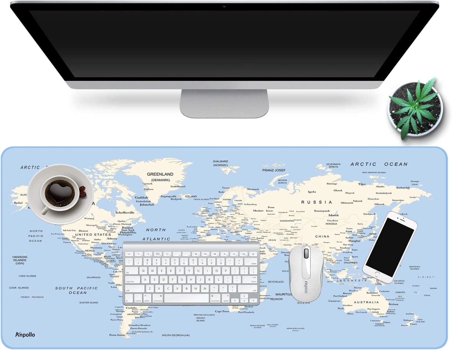 Extended Gaming Mouse Pad Large Size 35.4x15.7x0.12inches Anti-Fray Stitched Edges XXL Mousepad Desk Mat for Gamer Computer PC Keyboard and Mouse, World Map
