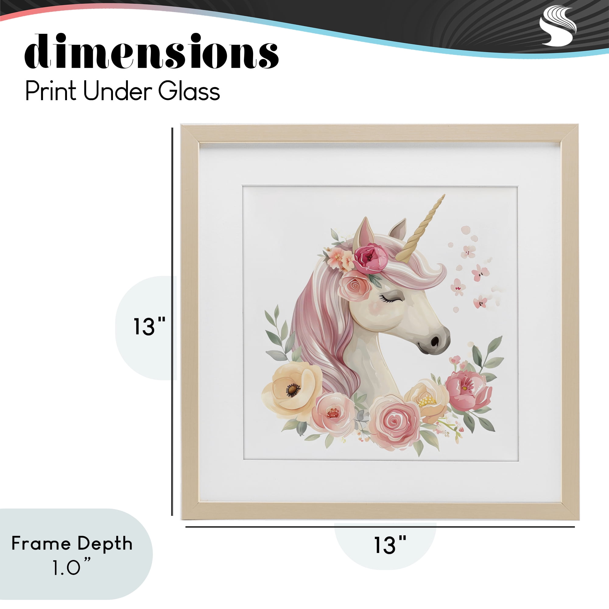 Stupell Industries Unicorn with Floral Wreath Birch Framed Print Under Glass, design by Creative Studio