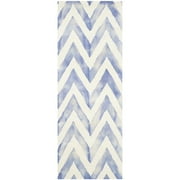 SAFAVIEH Dip Dye Lara Overdyed Chevron Runner Rug, Ivory/Blue, 2'3" x 12'